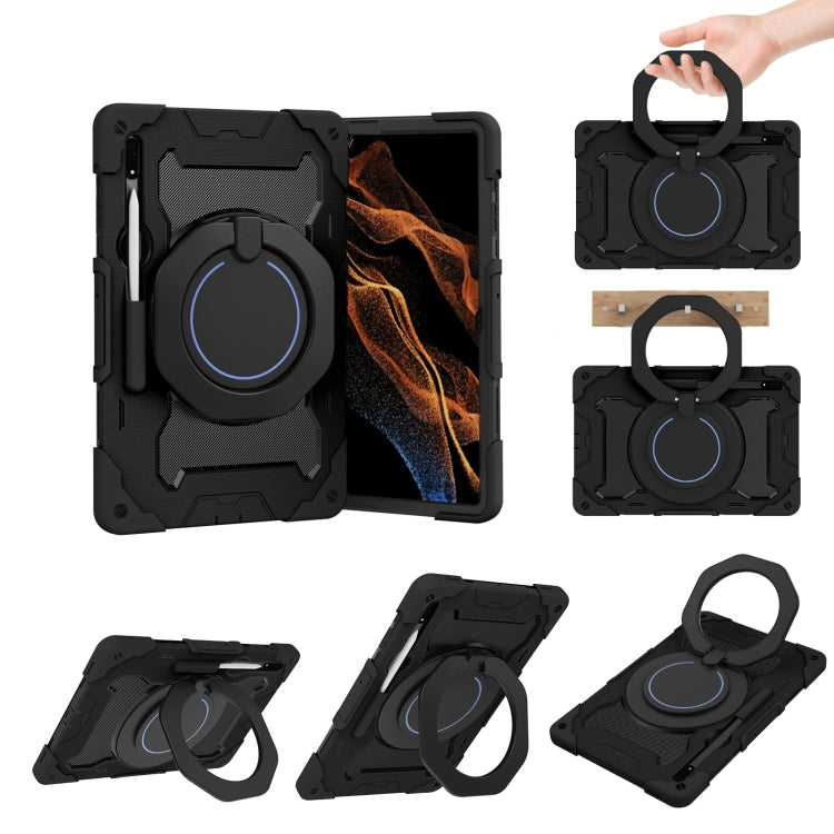 Custodia per tablet in silicone con supporto ad anello rotante portatile Armor, For Samsung Galaxy Tab S10 FE+, For Samsung Galaxy Tab S10+ / S9+ / S9 FE+, For Samsung Galaxy Tab S9 Ultra, For Samsung Galaxy Tab S8 Ultra