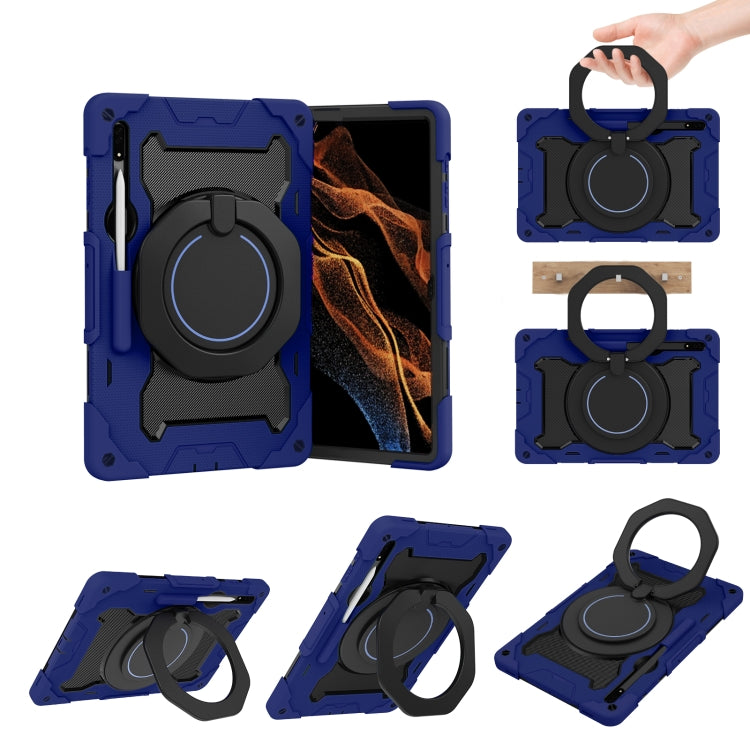 Custodia per tablet in silicone con supporto ad anello rotante portatile Armor, For Samsung Galaxy Tab S10 FE+, For Samsung Galaxy Tab S10+ / S9+ / S9 FE+, For Samsung Galaxy Tab S9 Ultra, For Samsung Galaxy Tab S8 Ultra