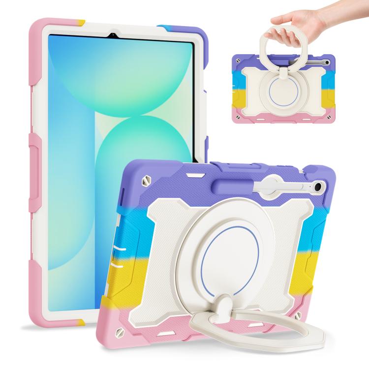 Custodia per tablet in silicone con supporto ad anello rotante portatile Armor, For Samsung Galaxy Tab S10 FE+, For Samsung Galaxy Tab S10+ / S9+ / S9 FE+, For Samsung Galaxy Tab S9 Ultra, For Samsung Galaxy Tab S8 Ultra