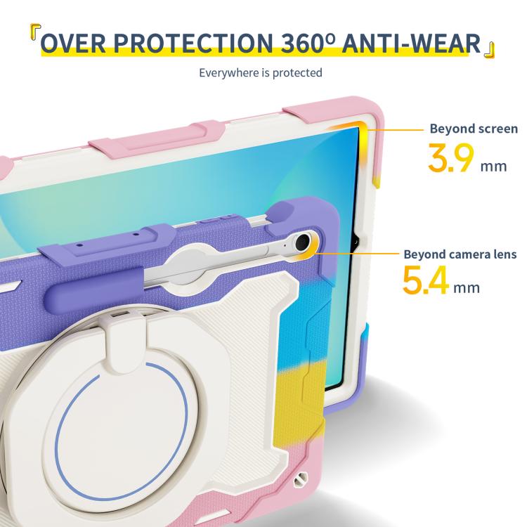 Custodia per tablet in silicone con supporto ad anello rotante portatile Armor, For Samsung Galaxy Tab S10 FE+, For Samsung Galaxy Tab S10+ / S9+ / S9 FE+, For Samsung Galaxy Tab S9 Ultra, For Samsung Galaxy Tab S8 Ultra