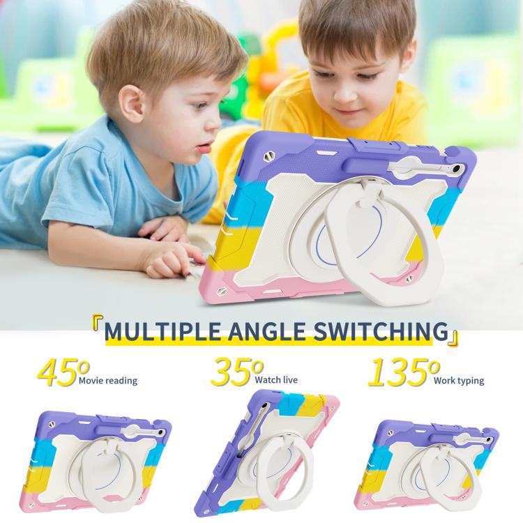 Custodia per tablet in silicone con supporto ad anello rotante portatile Armor, For Samsung Galaxy Tab S10 FE+, For Samsung Galaxy Tab S10+ / S9+ / S9 FE+, For Samsung Galaxy Tab S9 Ultra, For Samsung Galaxy Tab S8 Ultra