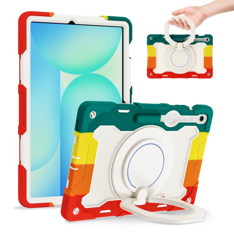 Custodia per tablet in silicone con supporto ad anello rotante portatile Armor, For Samsung Galaxy Tab S10 FE+, For Samsung Galaxy Tab S10+ / S9+ / S9 FE+, For Samsung Galaxy Tab S9 Ultra, For Samsung Galaxy Tab S8 Ultra