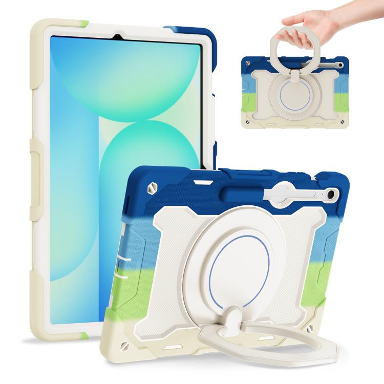 Custodia per tablet in silicone con supporto ad anello rotante portatile Armor, For Samsung Galaxy Tab S10 FE+, For Samsung Galaxy Tab S10+ / S9+ / S9 FE+, For Samsung Galaxy Tab S9 Ultra, For Samsung Galaxy Tab S8 Ultra