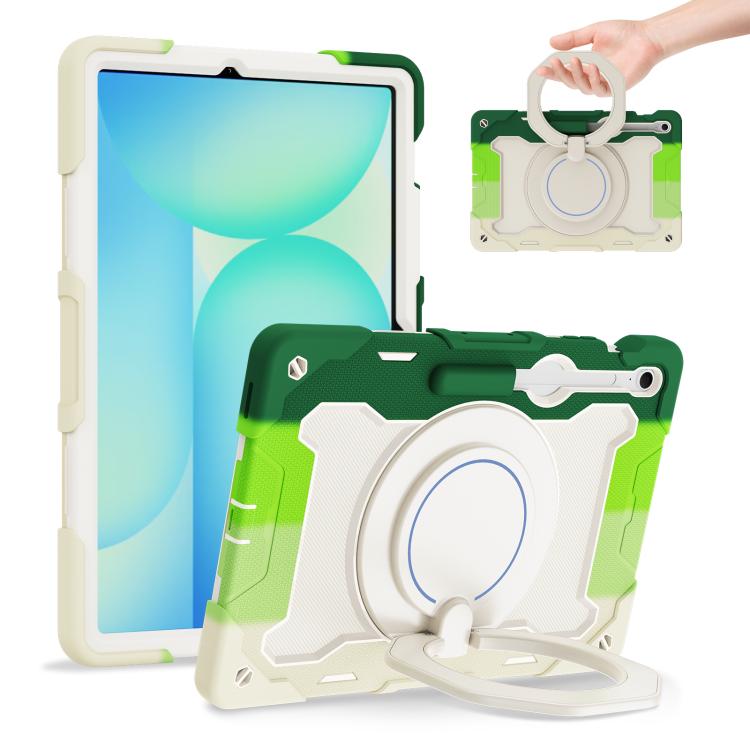 Custodia per tablet in silicone con supporto ad anello rotante portatile Armor, For Samsung Galaxy Tab S10 FE+, For Samsung Galaxy Tab S10+ / S9+ / S9 FE+, For Samsung Galaxy Tab S9 Ultra, For Samsung Galaxy Tab S8 Ultra