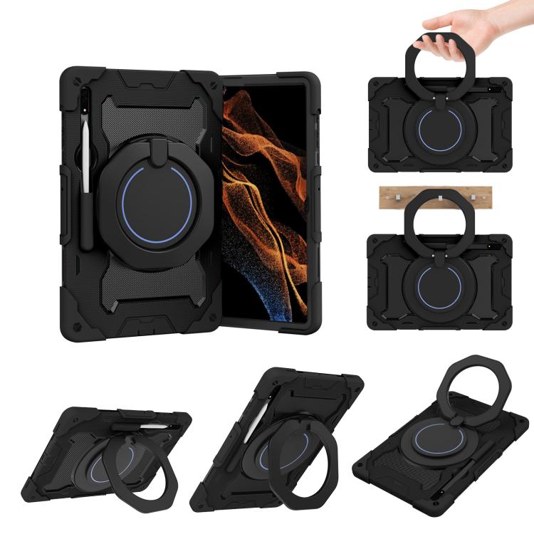 Custodia per tablet in silicone con supporto ad anello rotante portatile Armor, For Samsung Galaxy Tab S10 FE+, For Samsung Galaxy Tab S10+ / S9+ / S9 FE+, For Samsung Galaxy Tab S9 Ultra, For Samsung Galaxy Tab S8 Ultra