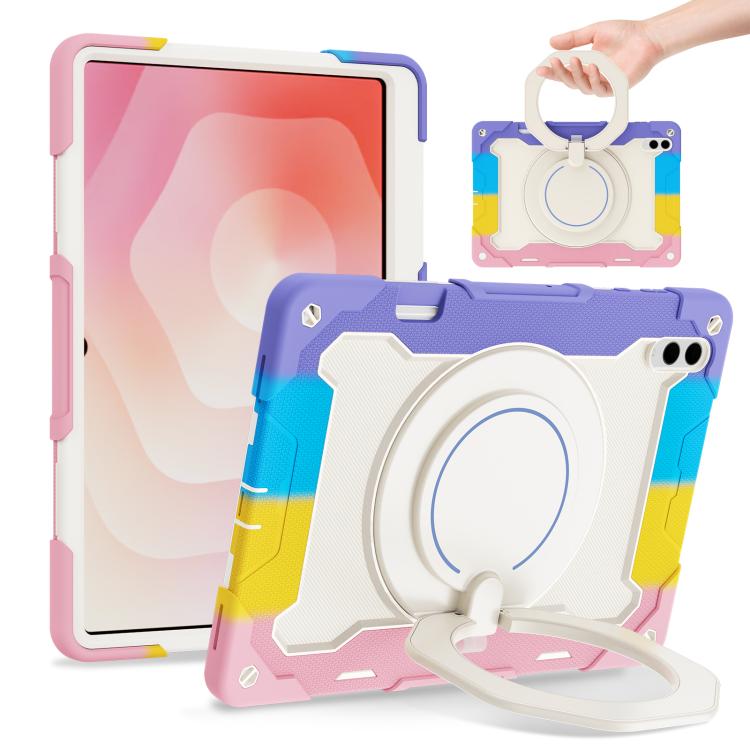 Custodia per tablet in silicone con supporto ad anello rotante portatile Armor, For Samsung Galaxy Tab A11+ / A9+, For Samsung Galaxy Tab A11 / A9, For Samsung Galaxy Tab S10 Lite / S10 FE, For Samsung Galaxy Tab S11 Ultra