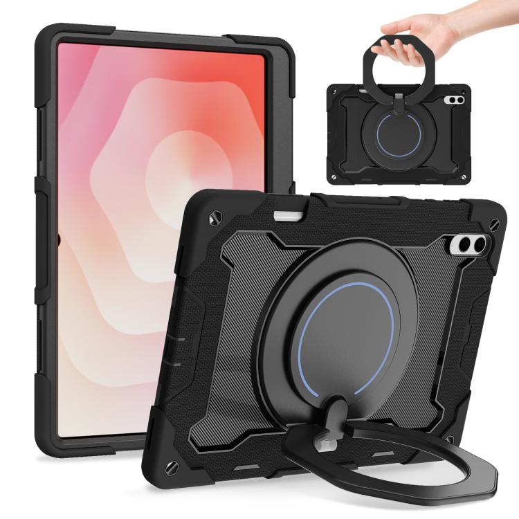 Custodia per tablet in silicone con supporto ad anello rotante portatile Armor, For Samsung Galaxy Tab A11+ / A9+, For Samsung Galaxy Tab A11 / A9, For Samsung Galaxy Tab S10 Lite / S10 FE, For Samsung Galaxy Tab S11 Ultra