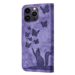 Custodia per cellulare in pelle con stampa a farfalla con gatto, For iPhone 15 Pro Max, For iPhone 15 Pro, For iPhone 15 Plus, For iPhone 15