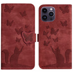 Custodia per cellulare in pelle con stampa a farfalla con gatto, For iPhone 15 Pro Max, For iPhone 15 Pro, For iPhone 15 Plus, For iPhone 15