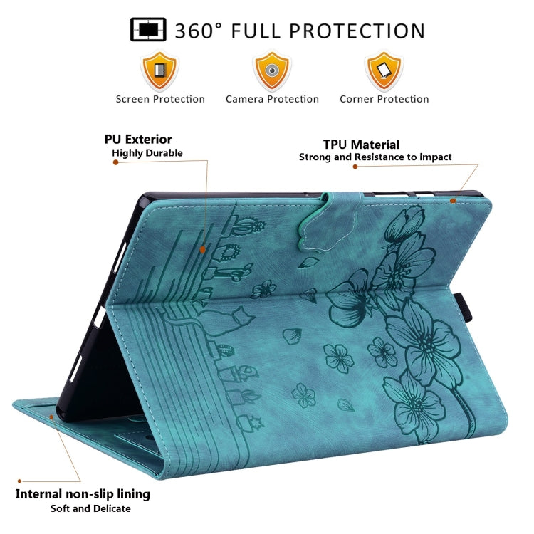 Custodia per tablet in pelle intelligente con gatto Sakura in rilievo, For Samsung Galaxy Tab S11 / S10 / S9, For Samsung Galaxy Tab S10 Lite / S10 FE, For Samsung Galaxy Tab S11, For Samsung Galaxy Tab S9+ /S8+ /S7+
