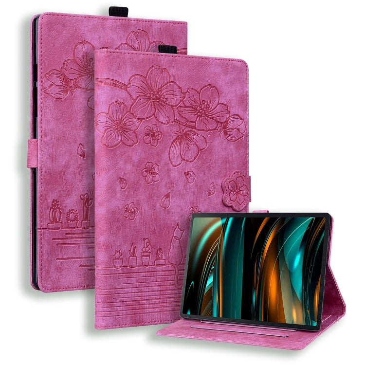 Custodia per tablet in pelle intelligente con gatto Sakura in rilievo, For Samsung Galaxy Tab A8 X200