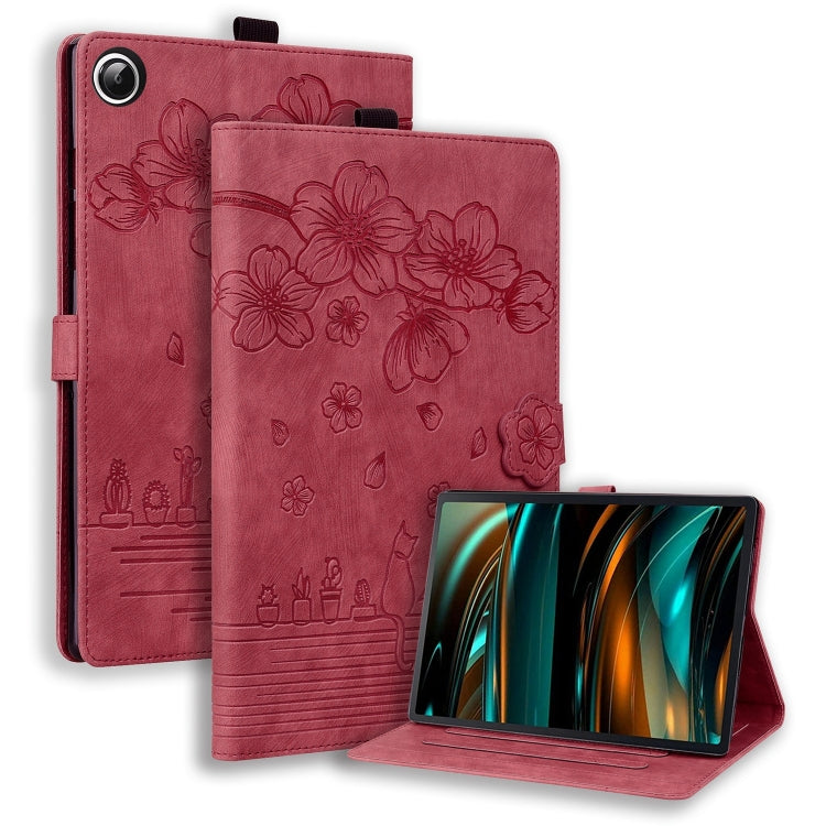 Custodia per tablet in pelle intelligente con gatto Sakura in rilievo, For Samsung Galaxy Tab A8 X200