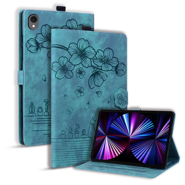 Custodia per tablet in pelle intelligente con gatto Sakura in rilievo, For Samsung Galaxy Tab S11 / S10 / S9, For Samsung Galaxy Tab S10 Lite / S10 FE, For Samsung Galaxy Tab S11, For Samsung Galaxy Tab S9+ /S8+ /S7+