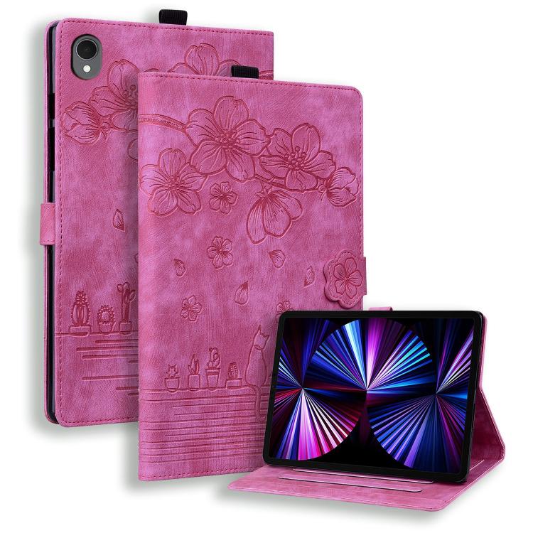 Custodia per tablet in pelle intelligente con gatto Sakura in rilievo, For Samsung Galaxy Tab S11 / S10 / S9, For Samsung Galaxy Tab S10 Lite / S10 FE, For Samsung Galaxy Tab S11, For Samsung Galaxy Tab S9+ /S8+ /S7+
