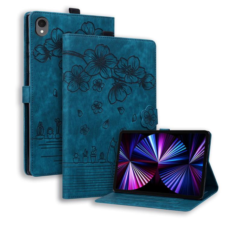 Custodia per tablet in pelle intelligente con gatto Sakura in rilievo, For Samsung Galaxy Tab S11 / S10 / S9, For Samsung Galaxy Tab S10 Lite / S10 FE, For Samsung Galaxy Tab S11, For Samsung Galaxy Tab S9+ /S8+ /S7+
