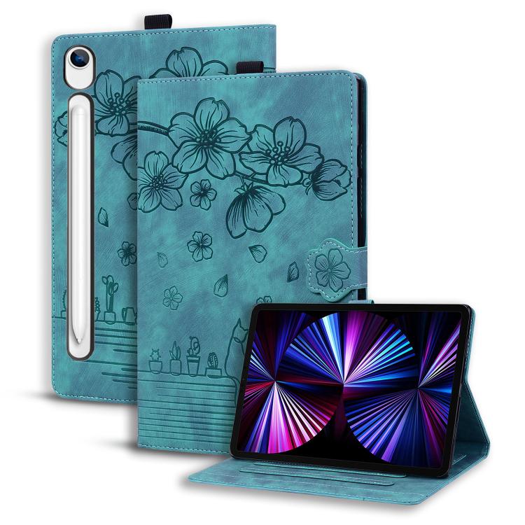 Custodia per tablet in pelle intelligente con gatto Sakura in rilievo, For Samsung Galaxy Tab S11 / S10 / S9, For Samsung Galaxy Tab S10 Lite / S10 FE, For Samsung Galaxy Tab S11, For Samsung Galaxy Tab S9+ /S8+ /S7+