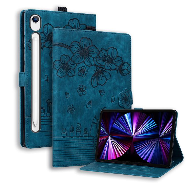 Custodia per tablet in pelle intelligente con gatto Sakura in rilievo, For Samsung Galaxy Tab S11 / S10 / S9, For Samsung Galaxy Tab S10 Lite / S10 FE, For Samsung Galaxy Tab S11, For Samsung Galaxy Tab S9+ /S8+ /S7+