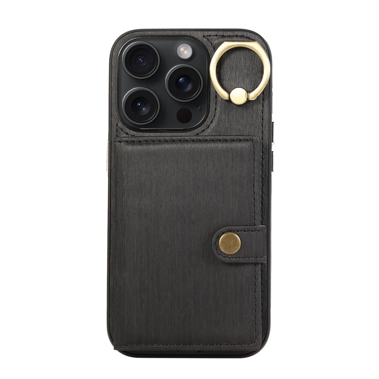 Custodia per telefono con supporto per anello a portafoglio con texture spazzolata, For iPhone 15 Pro Max, For iPhone 15 Pro, For iPhone 15 Plus, For iPhone 15