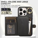 Custodia per telefono con supporto per anello a portafoglio con texture spazzolata, For iPhone 15 Pro Max, For iPhone 15 Pro, For iPhone 15 Plus, For iPhone 15