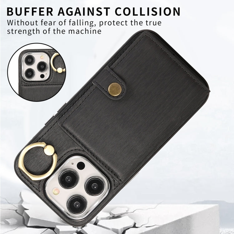 Custodia per telefono con supporto per anello a portafoglio con texture spazzolata, For iPhone 15 Pro Max, For iPhone 15 Pro, For iPhone 15 Plus, For iPhone 15
