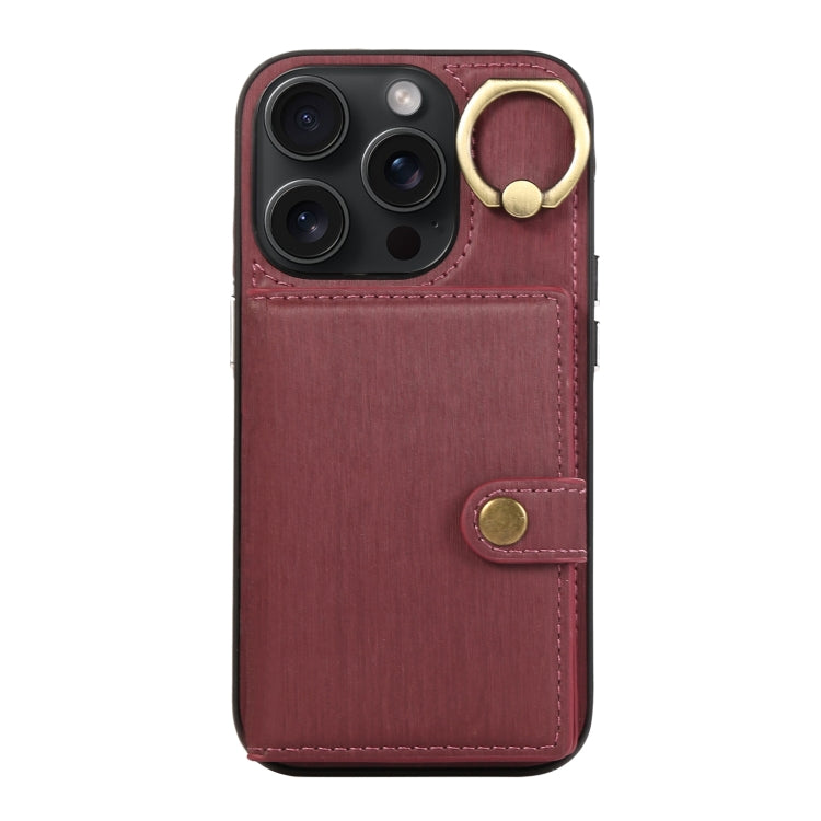 Custodia per telefono con supporto per anello a portafoglio con texture spazzolata, For iPhone 15 Pro Max, For iPhone 15 Pro, For iPhone 15 Plus, For iPhone 15