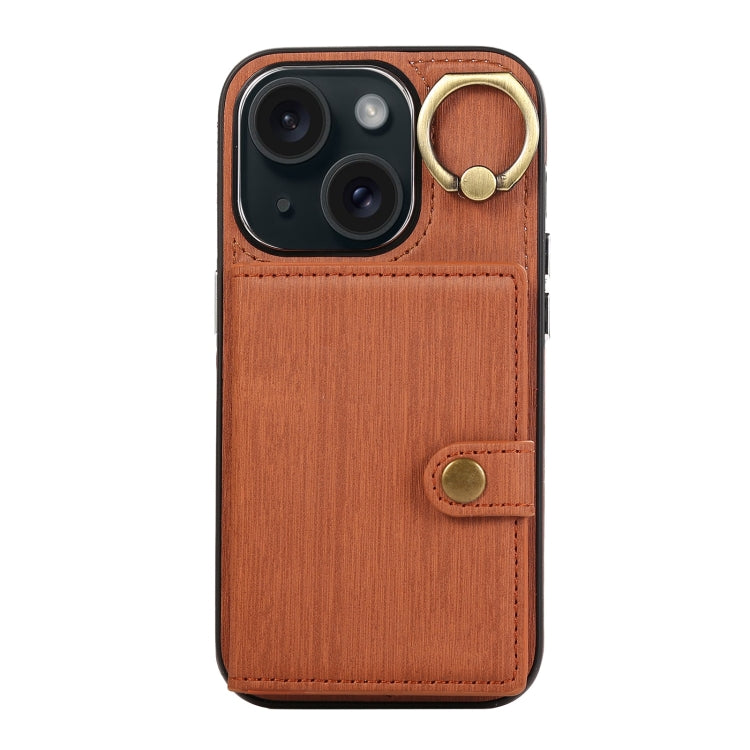 Custodia per telefono con supporto per anello a portafoglio con texture spazzolata, For iPhone 15 Pro Max, For iPhone 15 Pro, For iPhone 15 Plus, For iPhone 15