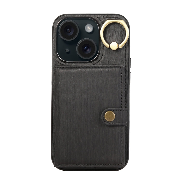 Custodia per telefono con supporto per anello a portafoglio con texture spazzolata, For iPhone 15 Pro Max, For iPhone 15 Pro, For iPhone 15 Plus, For iPhone 15