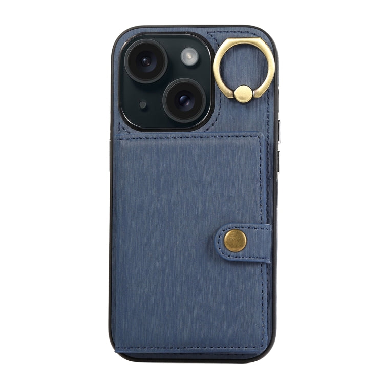 Custodia per telefono con supporto per anello a portafoglio con texture spazzolata, For iPhone 15 Pro Max, For iPhone 15 Pro, For iPhone 15 Plus, For iPhone 15