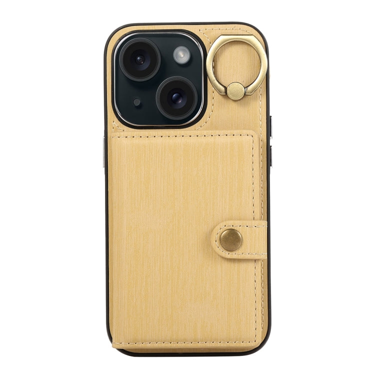 Custodia per telefono con supporto per anello a portafoglio con texture spazzolata, For iPhone 15 Pro Max, For iPhone 15 Pro, For iPhone 15 Plus, For iPhone 15