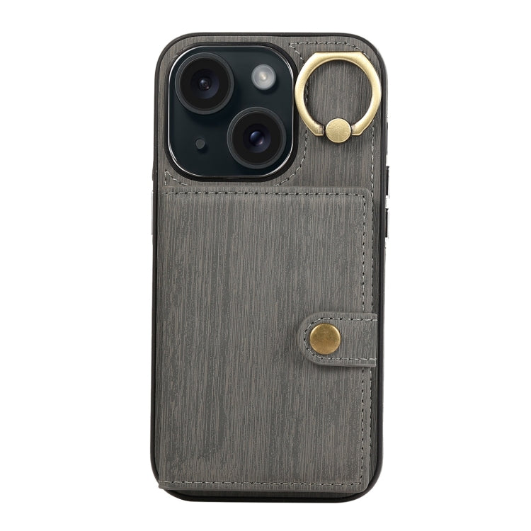 Custodia per telefono con supporto per anello a portafoglio con texture spazzolata, For iPhone 15 Pro Max, For iPhone 15 Pro, For iPhone 15 Plus, For iPhone 15