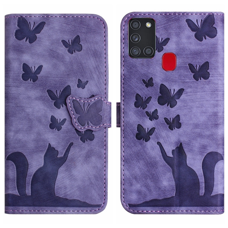 Custodia per cellulare in pelle con stampa a farfalla con gatto, For Samsung Galaxy A02s EU, For Samsung Galaxy A12, For Samsung Galaxy A42 5G, For Samsung Galaxy A21s