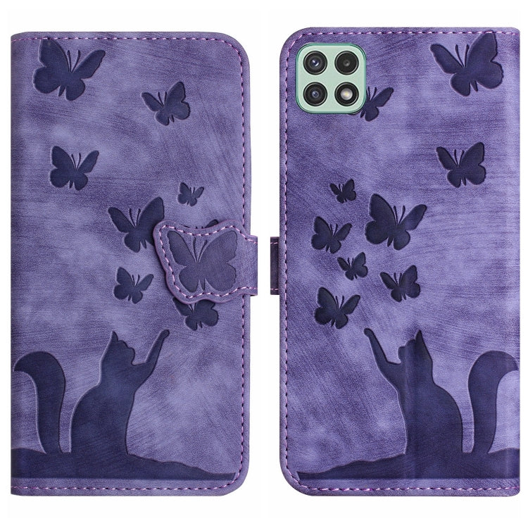 Custodia per cellulare in pelle con stampa a farfalla con gatto, For Samsung Galaxy A52 5G / A52S, For Samsung Galaxy A03s EU, For Samsung Galaxy A22 5G, For Samsung Galaxy S21 FE 5G