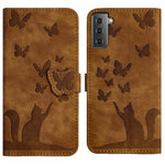 Custodia per cellulare in pelle con stampa a farfalla con gatto, For Samsung Galaxy A32 5G, For Samsung Galaxy S21 5G, For Samsung Galaxy S21+ 5G, For Samsung Galaxy S21 Ultra 5G