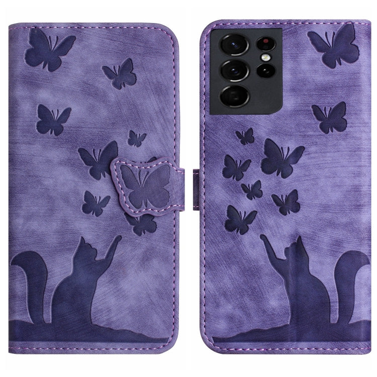 Custodia per cellulare in pelle con stampa a farfalla con gatto, For Samsung Galaxy A32 5G, For Samsung Galaxy S21 5G, For Samsung Galaxy S21+ 5G, For Samsung Galaxy S21 Ultra 5G