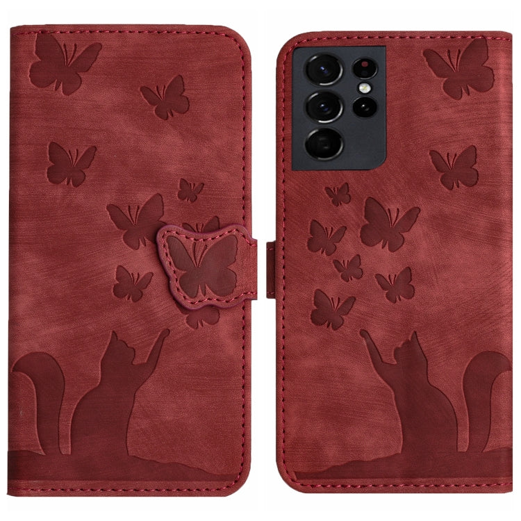 Custodia per cellulare in pelle con stampa a farfalla con gatto, For Samsung Galaxy A32 5G, For Samsung Galaxy S21 5G, For Samsung Galaxy S21+ 5G, For Samsung Galaxy S21 Ultra 5G