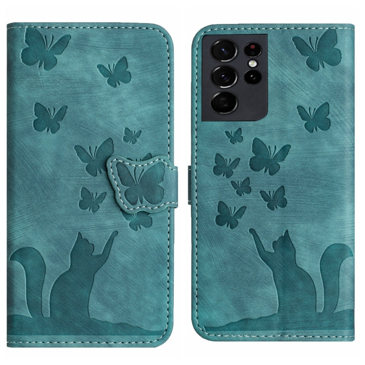 Custodia per cellulare in pelle con stampa a farfalla con gatto, For Samsung Galaxy A32 5G, For Samsung Galaxy S21 5G, For Samsung Galaxy S21+ 5G, For Samsung Galaxy S21 Ultra 5G