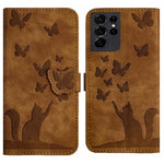 Custodia per cellulare in pelle con stampa a farfalla con gatto, For Samsung Galaxy A32 5G, For Samsung Galaxy S21 5G, For Samsung Galaxy S21+ 5G, For Samsung Galaxy S21 Ultra 5G