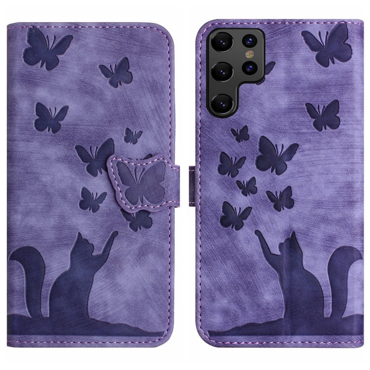 Custodia per cellulare in pelle con stampa a farfalla con gatto, For Samsung Galaxy A33 5G, For Samsung Galaxy S22 Ultra 5G, For Samsung Galaxy S22+ 5G, For Samsung Galaxy S22 5G