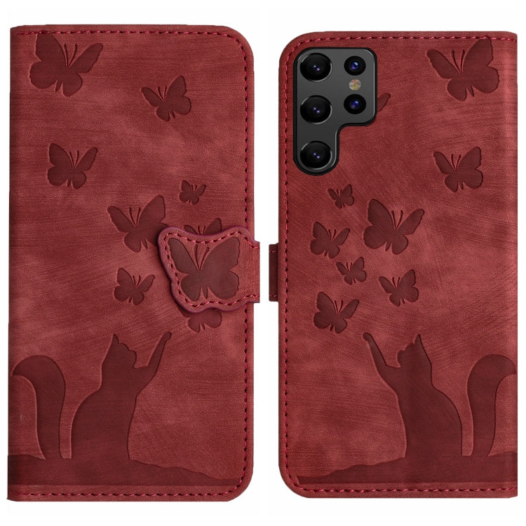 Custodia per cellulare in pelle con stampa a farfalla con gatto, For Samsung Galaxy A33 5G, For Samsung Galaxy S22 Ultra 5G, For Samsung Galaxy S22+ 5G, For Samsung Galaxy S22 5G