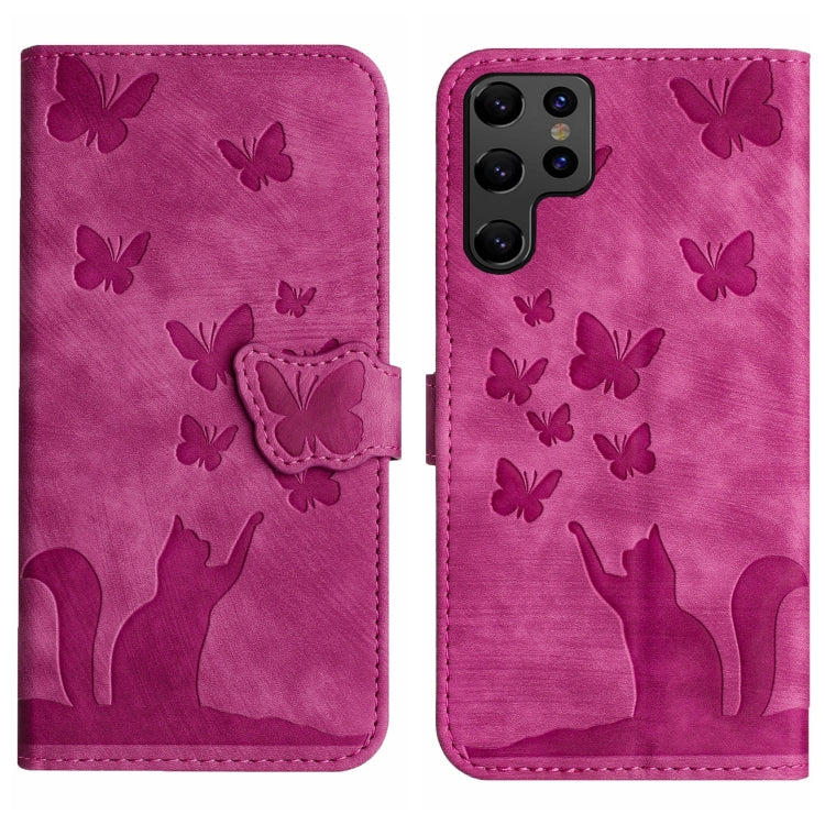 Custodia per cellulare in pelle con stampa a farfalla con gatto, For Samsung Galaxy A33 5G, For Samsung Galaxy S22 Ultra 5G, For Samsung Galaxy S22+ 5G, For Samsung Galaxy S22 5G