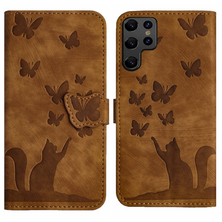 Custodia per cellulare in pelle con stampa a farfalla con gatto, For Samsung Galaxy A33 5G, For Samsung Galaxy S22 Ultra 5G, For Samsung Galaxy S22+ 5G, For Samsung Galaxy S22 5G
