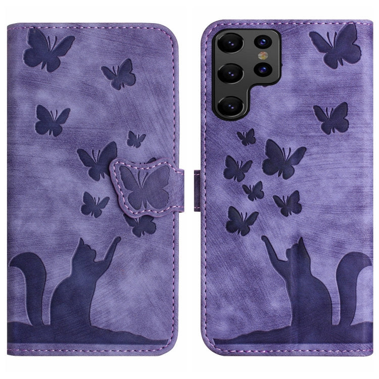 Custodia per cellulare in pelle con stampa a farfalla con gatto, For Samsung Galaxy A34 5G, For Samsung Galaxy A54 5G, For Samsung Galaxy S23 Ultra 5G, For Samsung Galaxy S23+ 5G