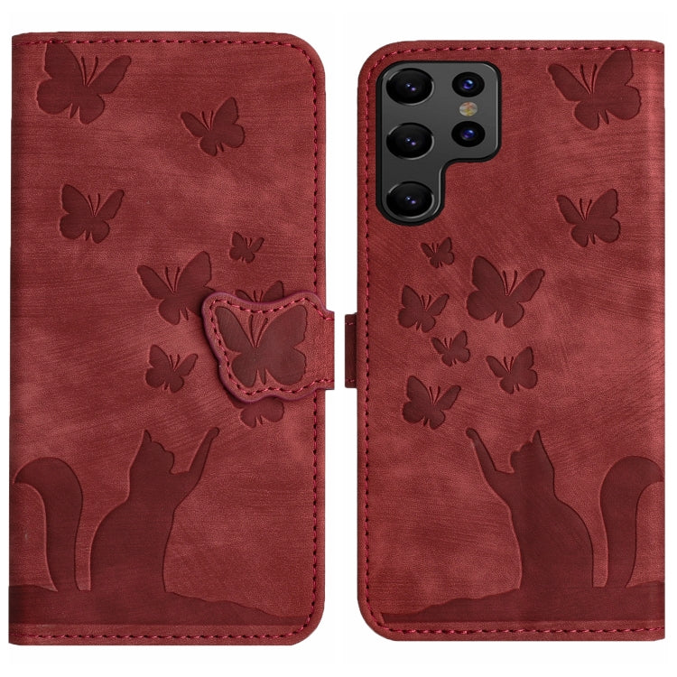 Custodia per cellulare in pelle con stampa a farfalla con gatto, For Samsung Galaxy A34 5G, For Samsung Galaxy A54 5G, For Samsung Galaxy S23 Ultra 5G, For Samsung Galaxy S23+ 5G