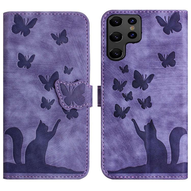 Custodia per cellulare in pelle con stampa a farfalla con gatto, For Samsung Galaxy A55, For Samsung Galaxy A35, For Samsung Galaxy S24 Ultra 5G, For Samsung Galaxy S24+ 5G