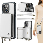 Custodia per telefono in pelle a portafoglio con cerniera serie JEEHOOD C22 con doppio cordino, For iPhone 15 Pro, For iPhone 15 Plus, For iPhone 15