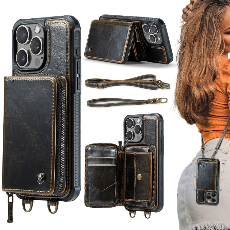Custodia portafoglio in pelle con cerniera per iPhone 16 Pro