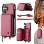 Custodia portafoglio in pelle con cerniera per iPhone 16 Pro