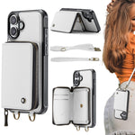 Custodia portafoglio in pelle con cerniera per iPhone 16 Pro