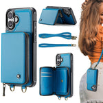 Custodia portafoglio in pelle con cerniera per iPhone 16 Pro