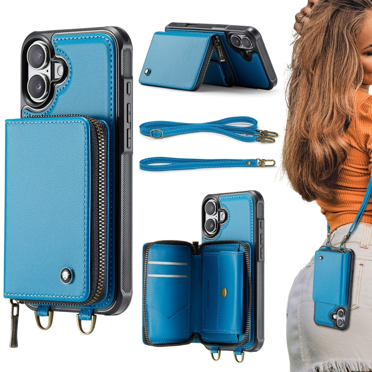 Custodia portafoglio in pelle con cerniera per iPhone 16 Pro
